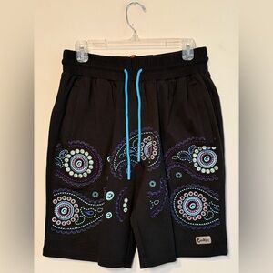 NWT Cookies Casa Paisley Embroidered Sweatshorts Black Blue Size M